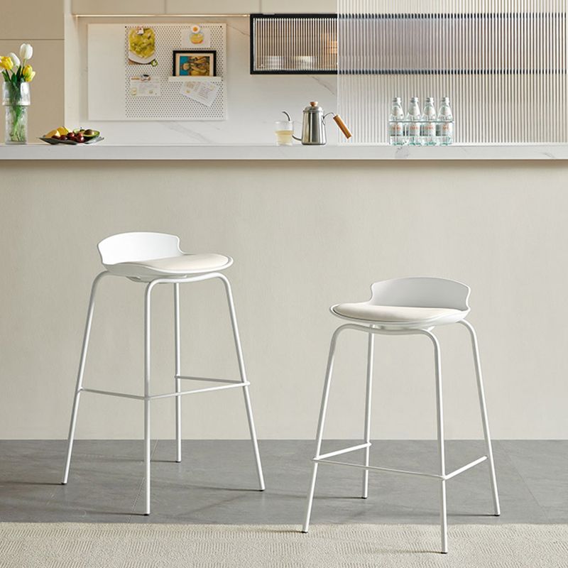Contemporary Metal Frame Bar Stool White Plastic Bucket Seat for Living Room