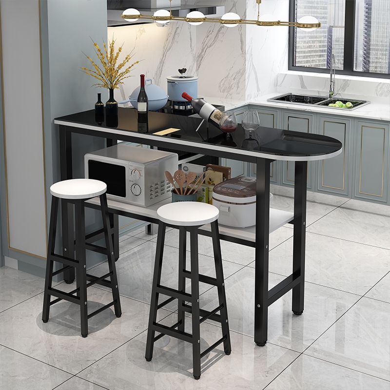 Modern Style Bar Table Set 3 Pieces Bar Table Set with Metal Base for Kitchen