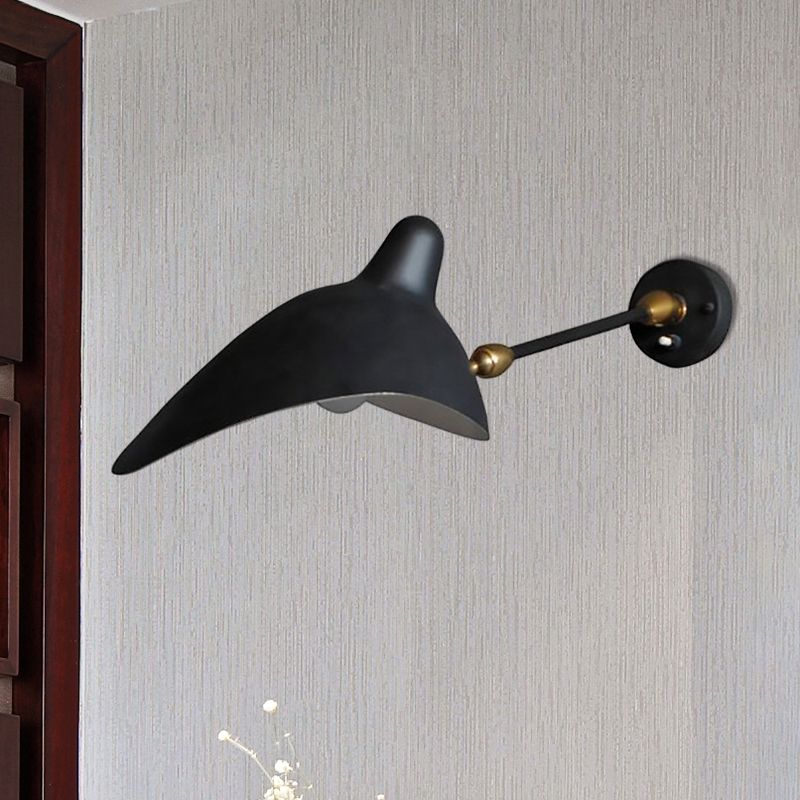 1/3-Light Living Room Wall Sconce Light with Duckbill Metallic Shade Black Finish Adjustable Wall Lamp