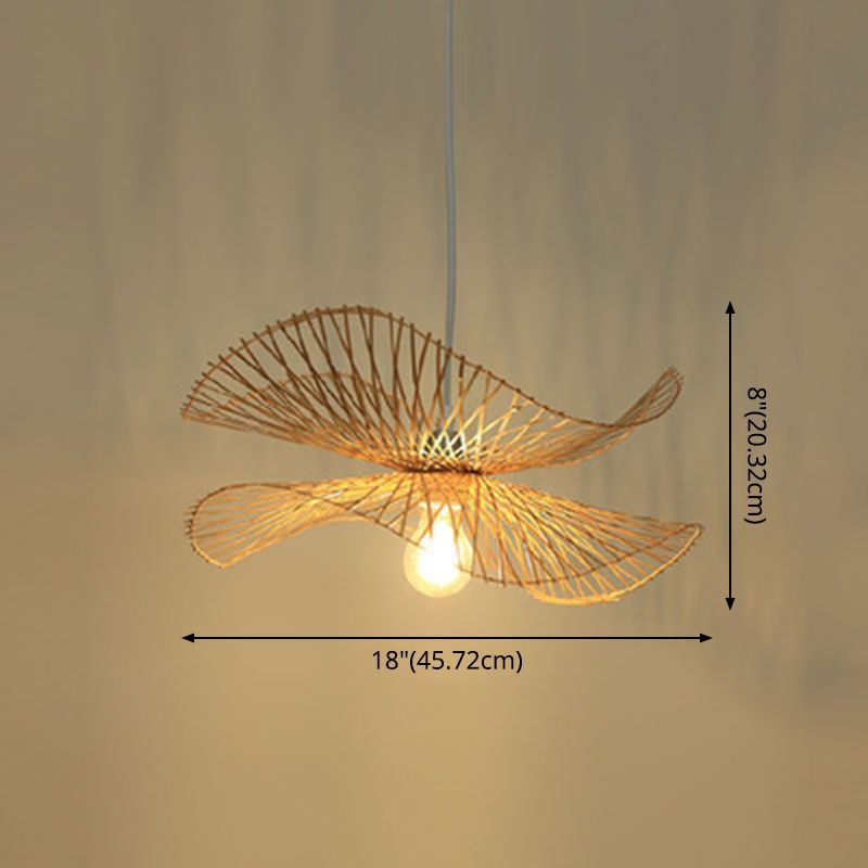 Asia Style Twist Pendant Lighting Fixture Bamboo Dinning Room Hanging Lamp in Beige