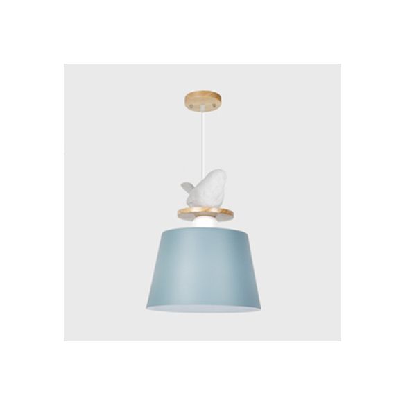 Aluminium Bucket Shade Hanging Light avec oiseau déco 1 Bulbe Pendante macaron pour chambre d'enfant