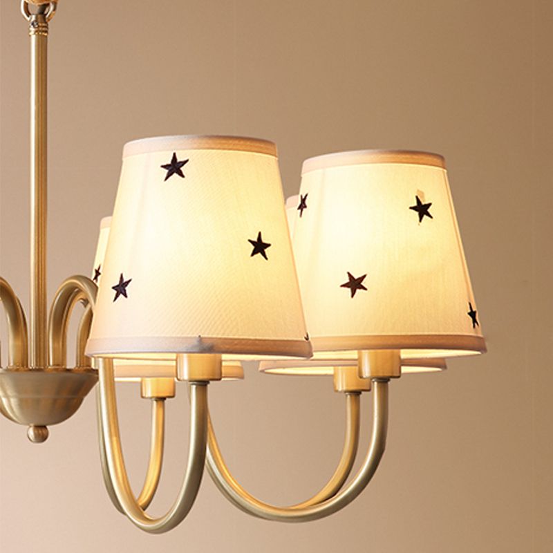 Traditional Style Chandelier Light Fabric Shade Brass Lighting Fixture for Living Room