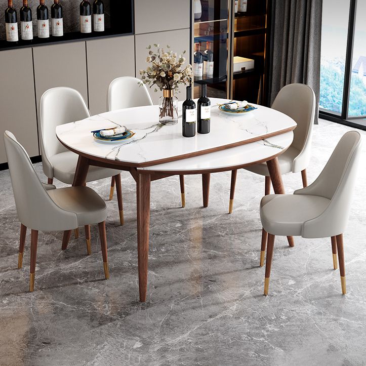 Table à manger ronde extensible table de pierre fritrée réglable moderne avec en bois 4 jambes