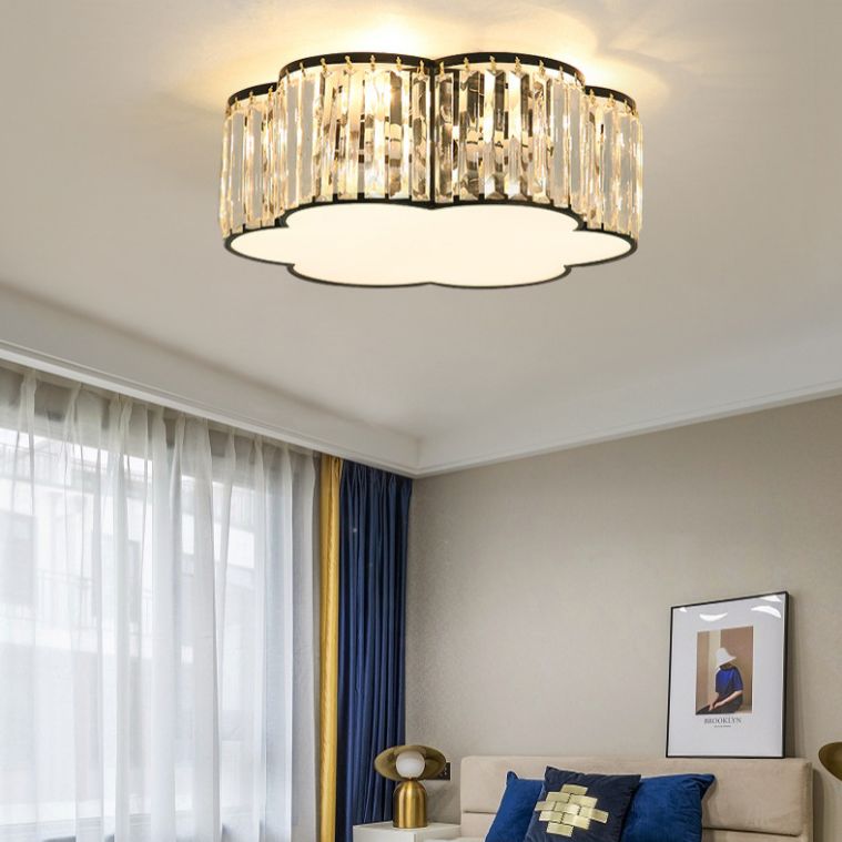 Plafonnier LED en cristal fleuri dans un style de luxe moderne en fer forgé pour chambre à coucher