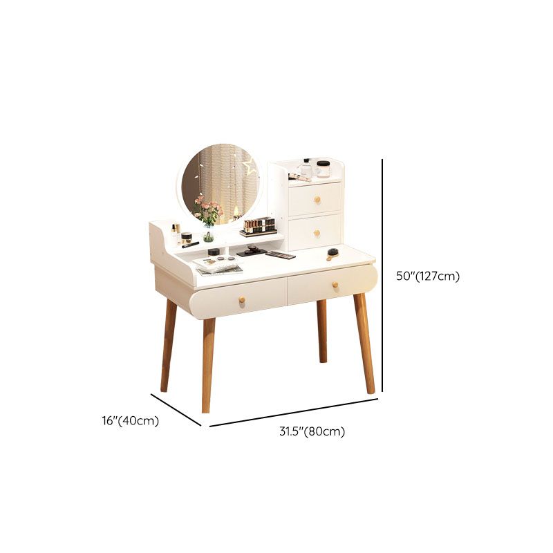 Contemporary White Vanity Dressing Table with Mirror in Solid Wood