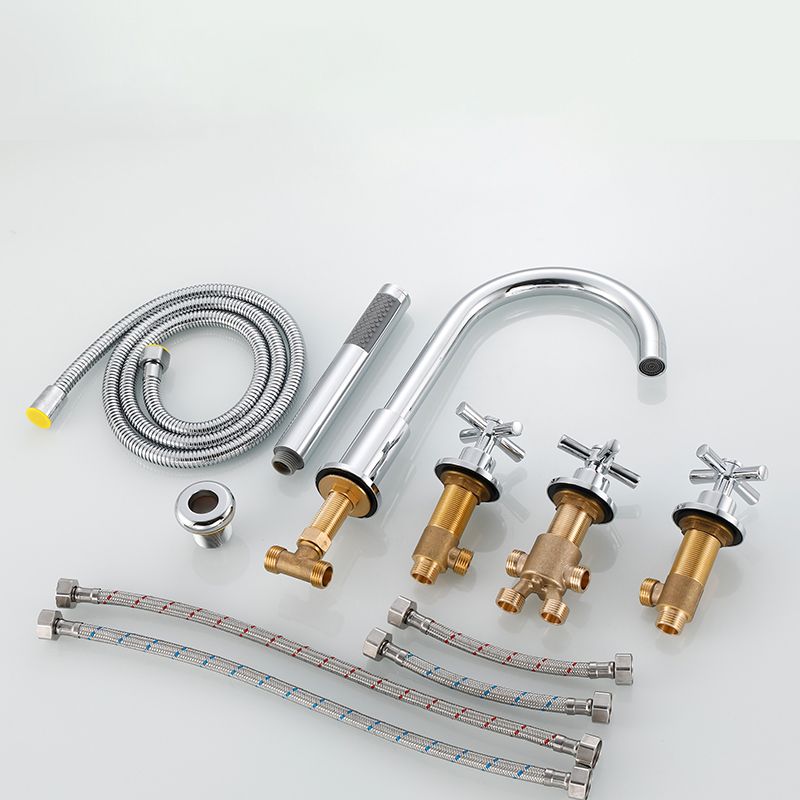 Traditional Roman Tub Faucet Set Copper Deck Mounted Triple Handle Roman Bathtub Faucet