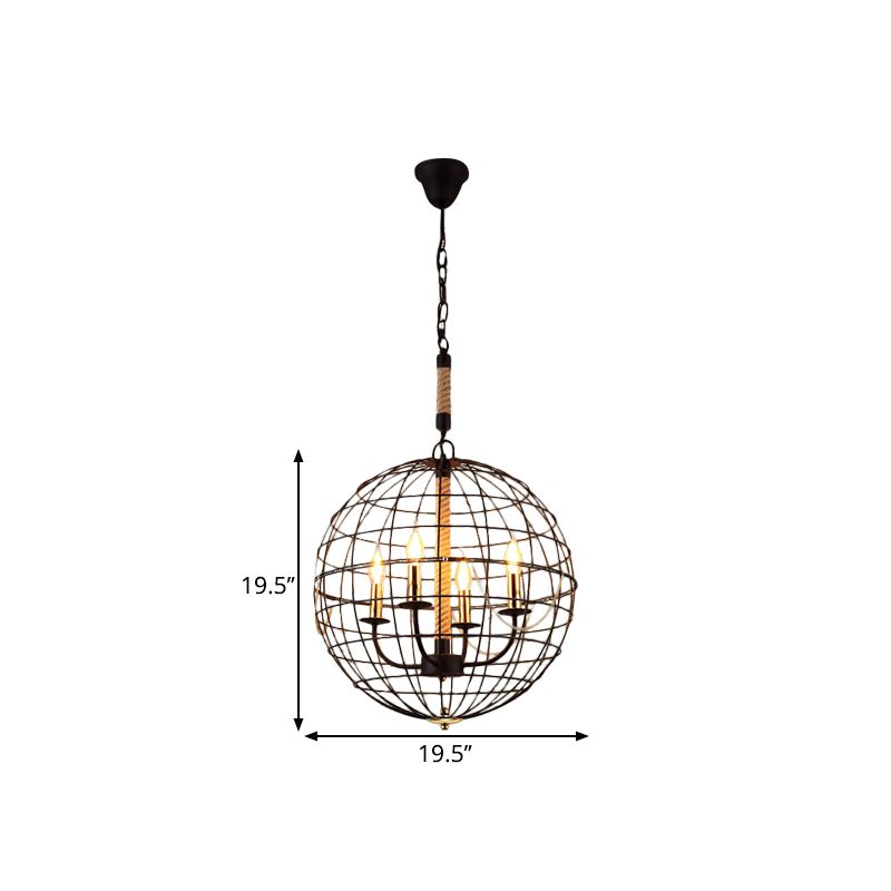 3/4/6 Lights Globe Shape Hanging Lamp with Wire Frame Vintage Stylish Golden Iron Ceiling Fixture for Dining Room