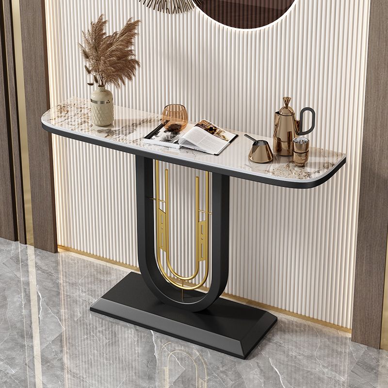 Half Moon Console Table Antique Finish Console Sofa Table in Stone