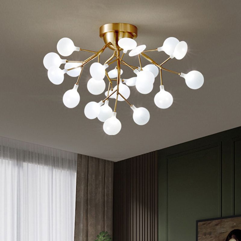 Metal Branch Flush Mount Light Simplicity Semi LED Flush Chandelier with Firefly Shade
