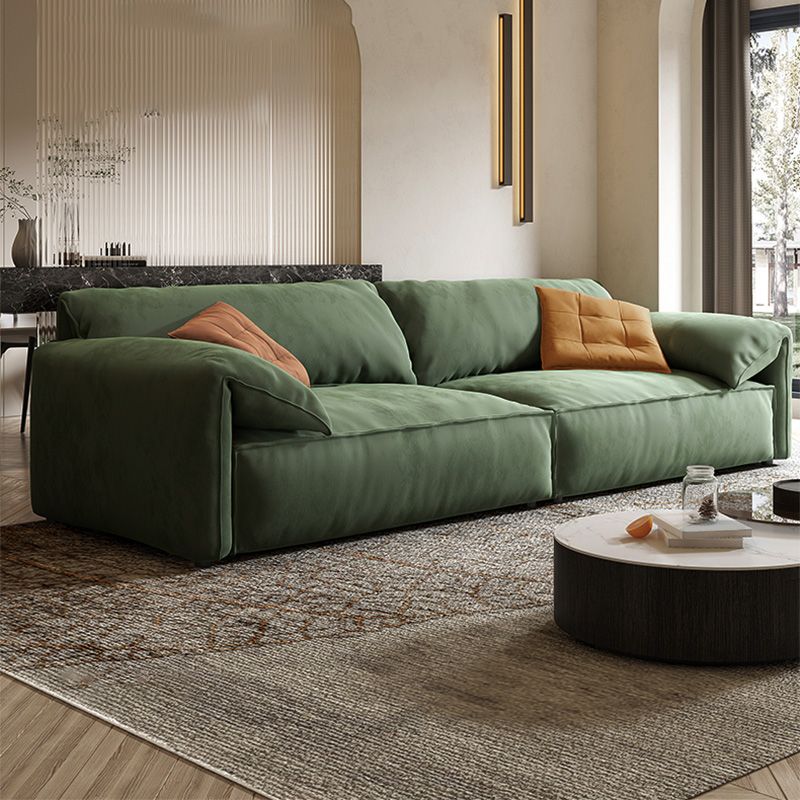 Stationary Slipcovered Living Room Pillow Top Arm Green Cushions Sofa
