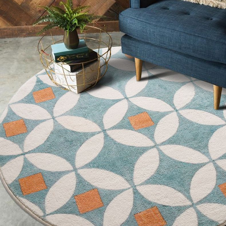 Contemporary Geometric Rug Green Polyester Indoor Carpet Washable Area Rug for Home Decor