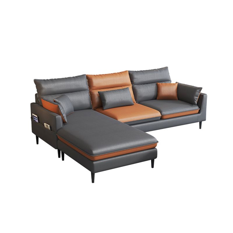 Contemporary 35.43 " H Faux Leather Flared Arm Sofa & Chaise