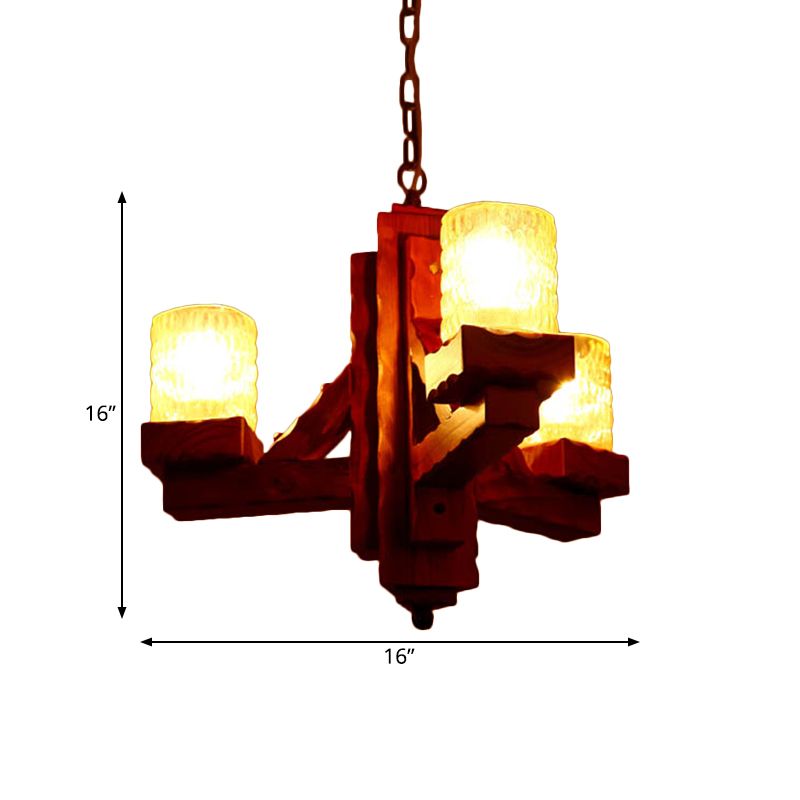 Cilindro sala da pranzo il lampadario a pendente lampadario rustico in vetro spremuto a 3 luci illuminazione a sospensione marrone con braccio in legno