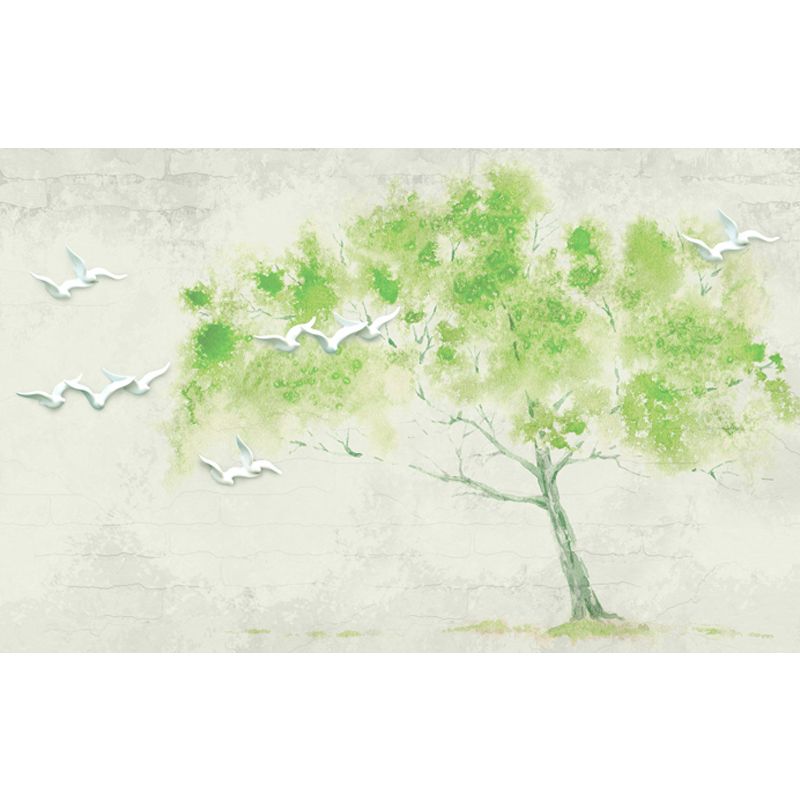 Light Color Botanical Mural Decal Moisture Resistant Contemporary Bathroom Wall Covering