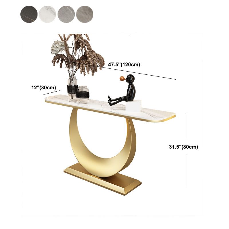 Modern Iron Console Sofa Table Stone Half Moon Console Accent Table for Hall