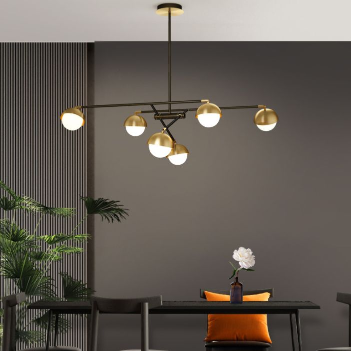 Postmodern Sputnik Chandelier Metal Living Room Pendant Light with White Glass Shade