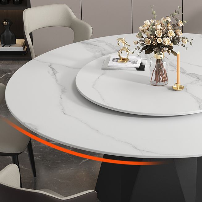 Round Furniture Simple Style Stone Pedestal Base Dinner Table with Turntable