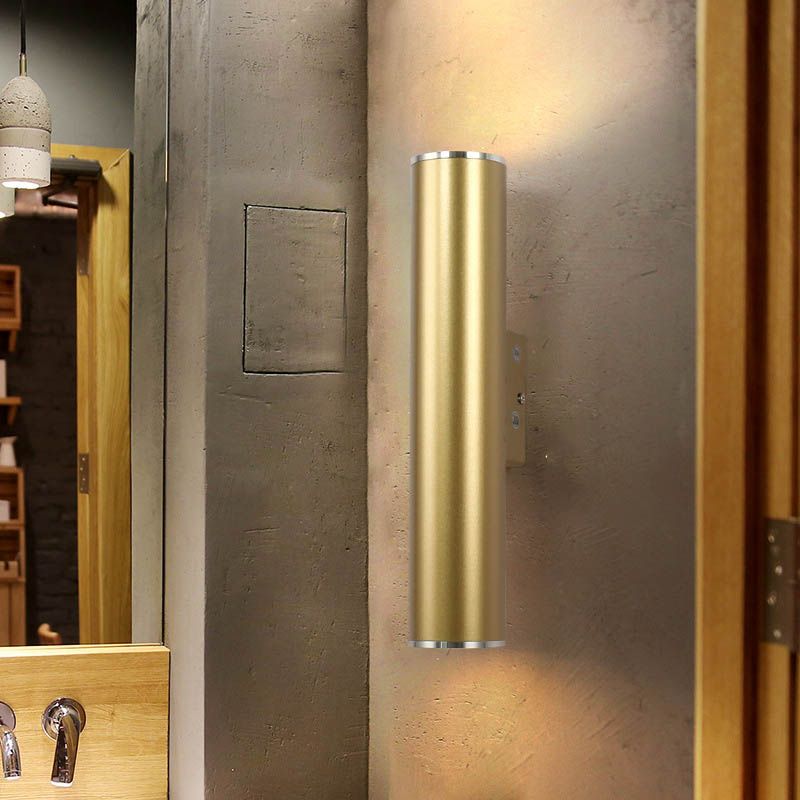 Gold Tube Wall Mounted Lighting Simple 1 Bulb Metal LED Flush Mount Wall Sconce for Corridor, 12"/19.5" H