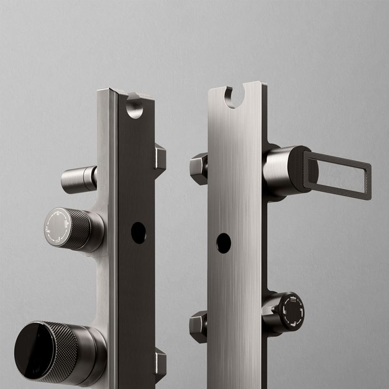 Modern Shower System Rectangle Handle Knob Wall Mounted Copper Shower System