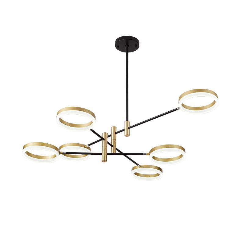 Adjustable Ring Chandelier Postmodern Acrylic Living Room LED Hanging Light in Black-Gold