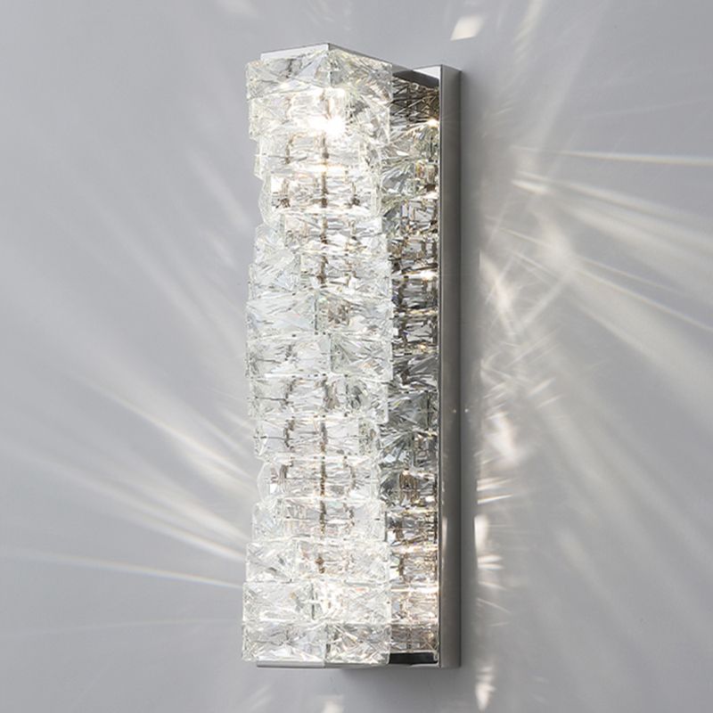 Unique Shade Crystal Wall Sconce Modern Style Single Light Wall Mounted Light in Silver