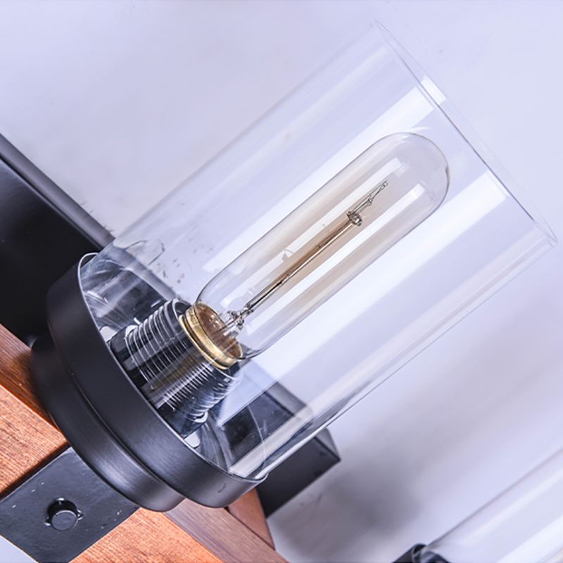 Luz de pared de 3 bombas con sombra de cilindro vidrio transparente de la sala de estar tradicional accesorio de iluminación en marrón