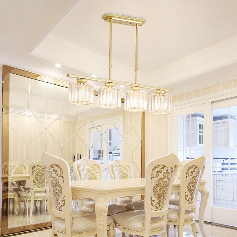 Contemporary Island Light Cylinder Crystal Island Pendant Lights for Kitchen