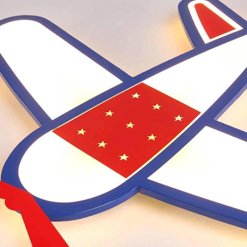 Boys Bedroom Airplane Flush Ceiling Light Acrylic Contemporary Cool Blue Ceiling Lamp