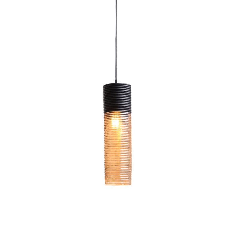 Hotel Dining Table Hanging Light Ridged Glass Single Light Contemporary Pendant Light in Amber
