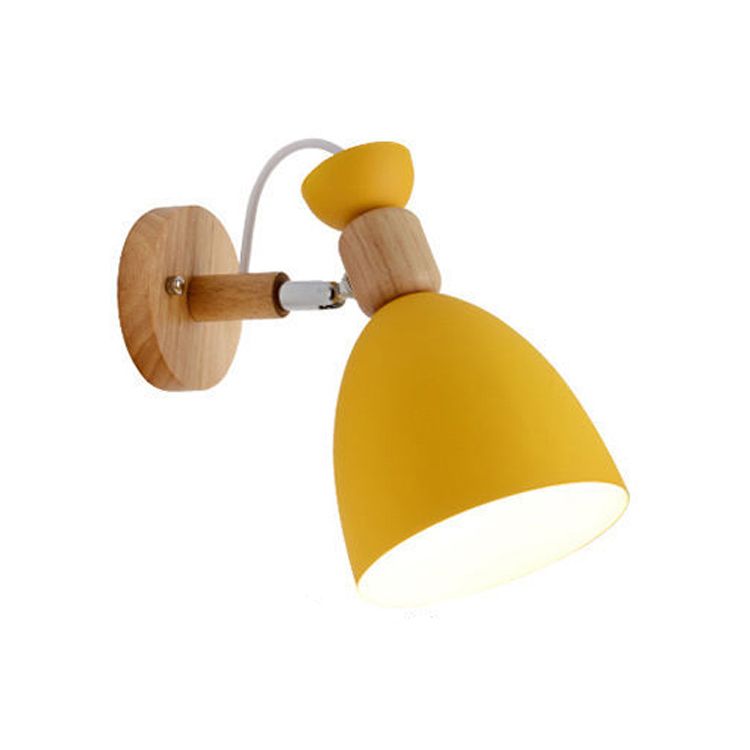 Modern Style Metallic Shade Wall Light Wooden Wall Light Sconce for Kids' Room