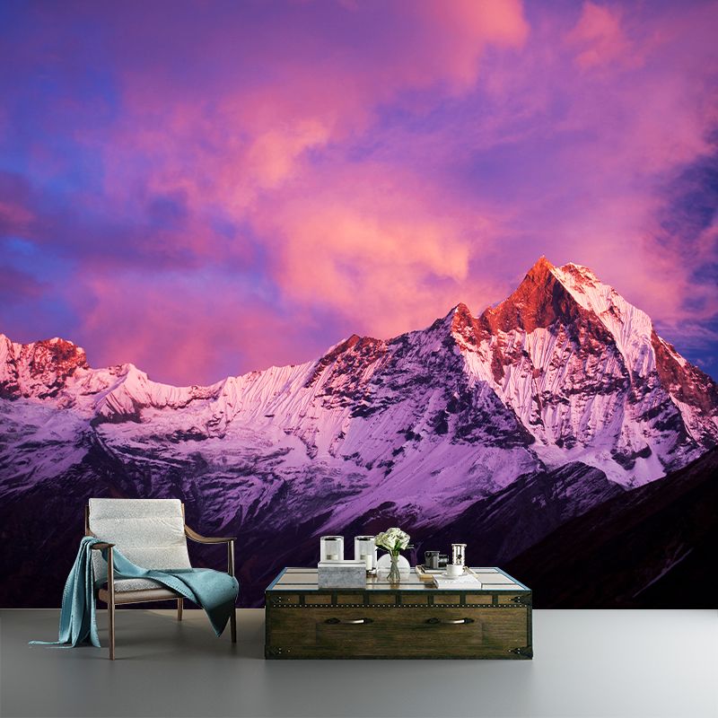 Enchanting Dusky Snow Mountain Murals for Living Room, Pink-Blue-Purple, Made to Measure