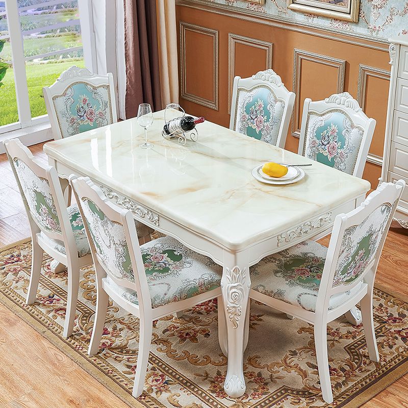 Nordic Sintered Stone Top Dining Set with 4 White Solid Wood Legs for Dining Furniture