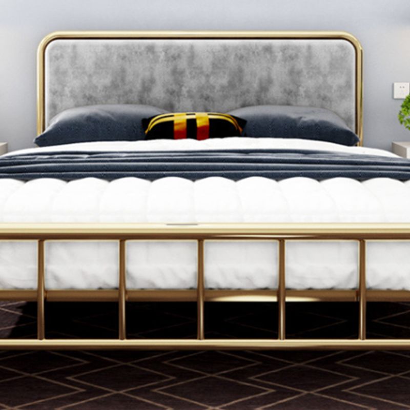 Contemporary Panel Rectangular Upholstered Headboard Metal Bed Frame