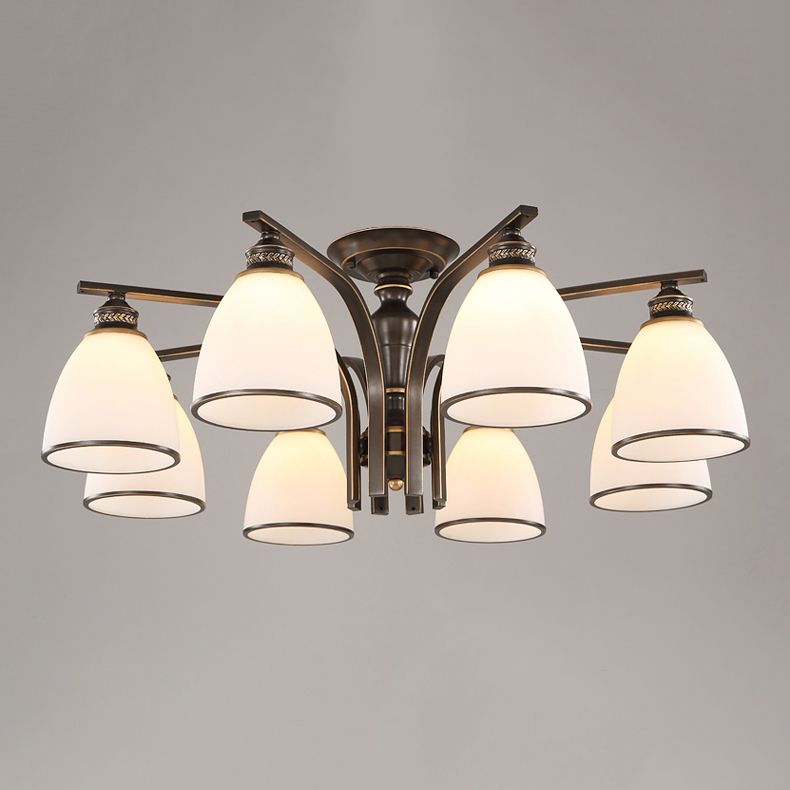 Lampe semi-encastrée en métal noir, éclairage de plafond traditionnel à plusieurs têtes avec abat-jour en verre cloche