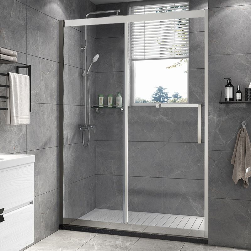 Silver Semi Frameless Single Move Tempered Glass Shower Door