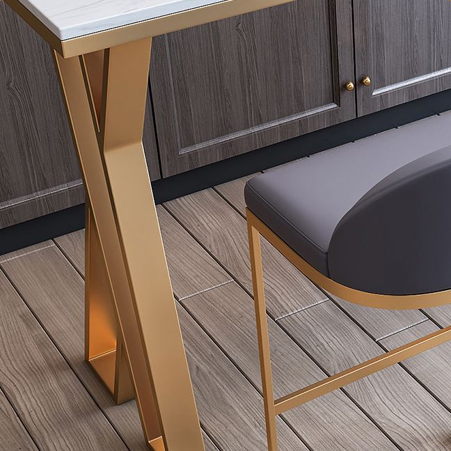 White Stone Bar Table Set 1/5 Pcs Gold Metal Base Bar Table and Stools