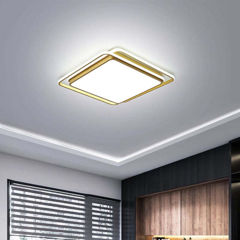 Modern Square/Rectangle Flush Light Acrylic Living Room LED Ceiling Mount Lamp in Gold, Warm/White/3 Color Light
