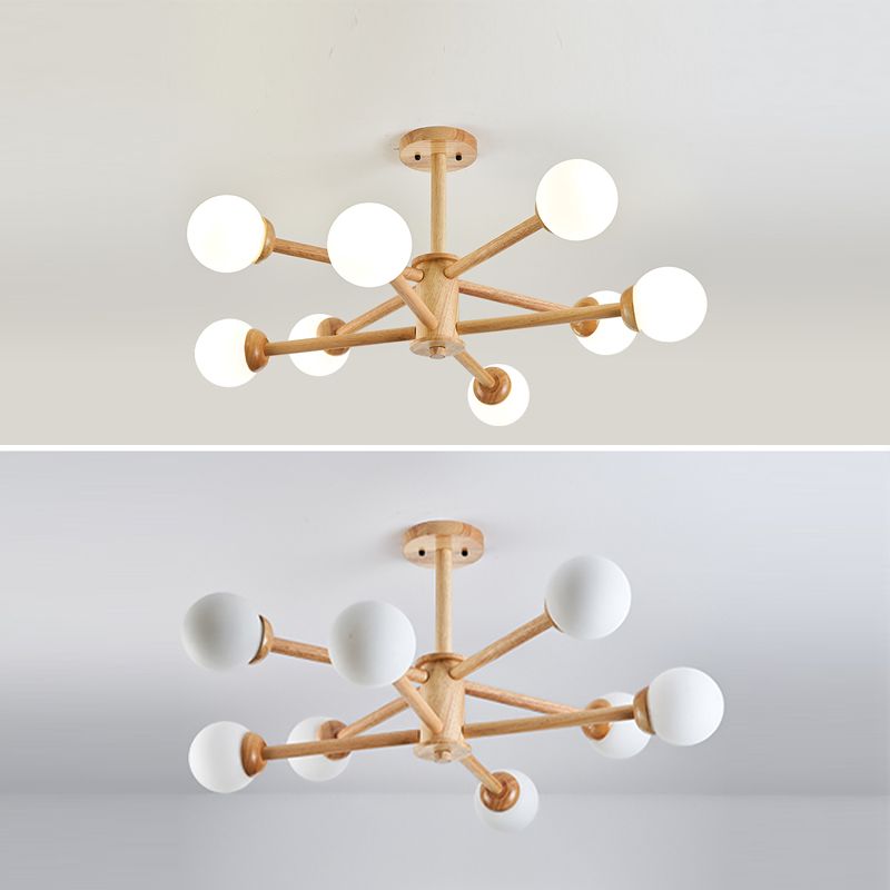 Globe Chandelier Light Fixtures Modern Multi-Head Beige Chandelier Pendant Lamp with Glass Shade