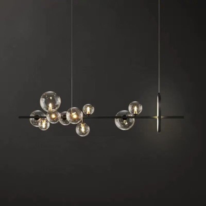 Metal and Clear Glass Shade chandelier light, Simple Linear island lighting fixtures