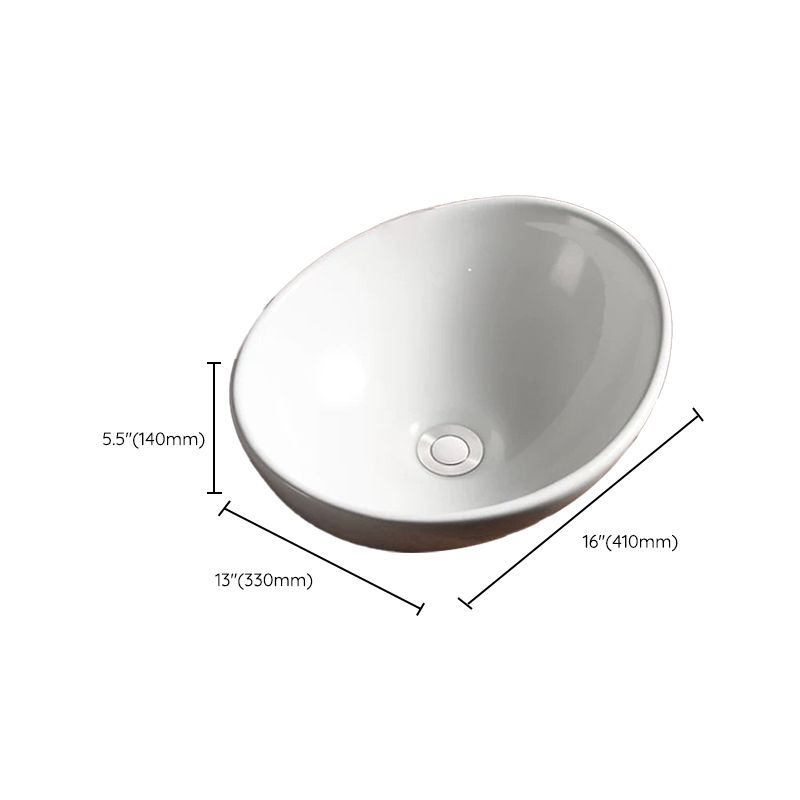 Modern Vessel Bathroom Sink Porcelain Oval with Pop-Up Drain Bathroom Sink