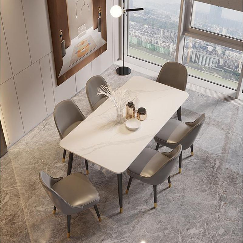 Stone Top Dining Table Modern Rectangle Dining Table with 4 Legs in Black