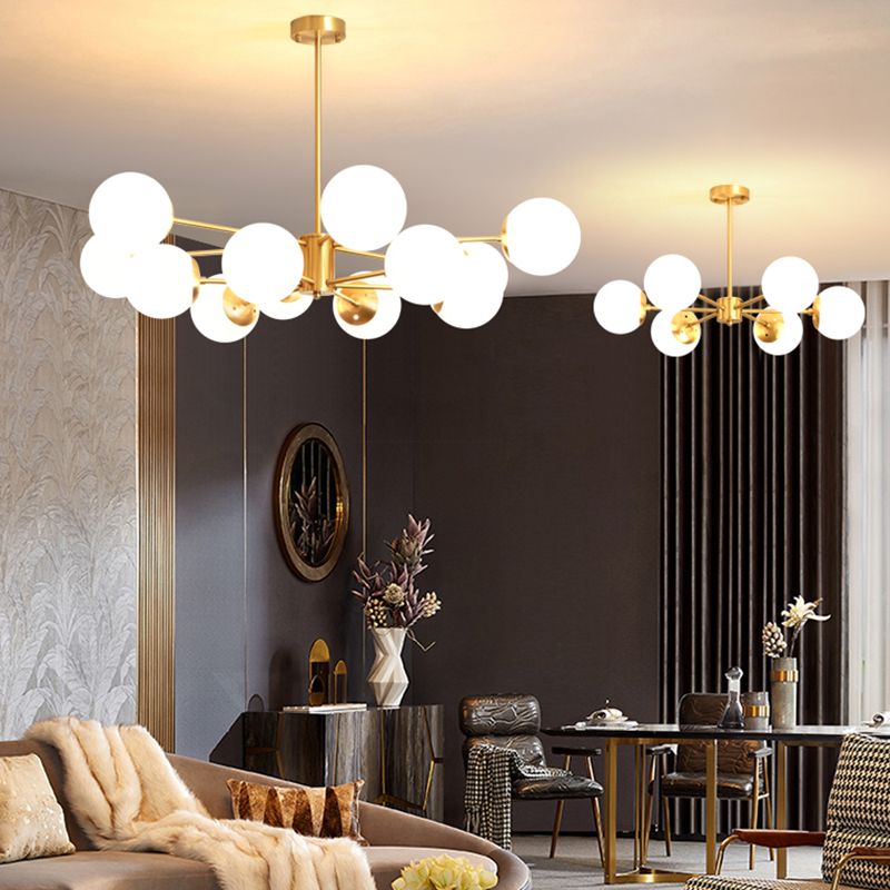 Modern Chandelier Light Fixtures Multi-Head Living Room Hanging Pendant Lamps with Glass Shade