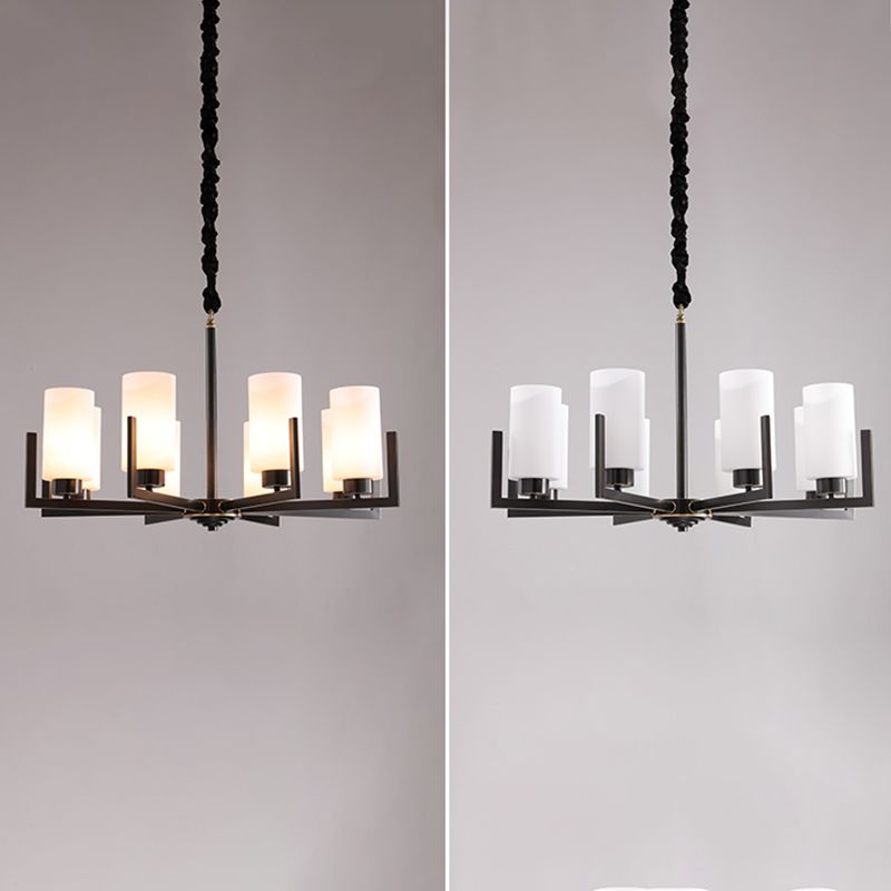Cylindrical White Glass Shade Brass Chandelier American Style Simplicity Lighting Fixture for Living Room
