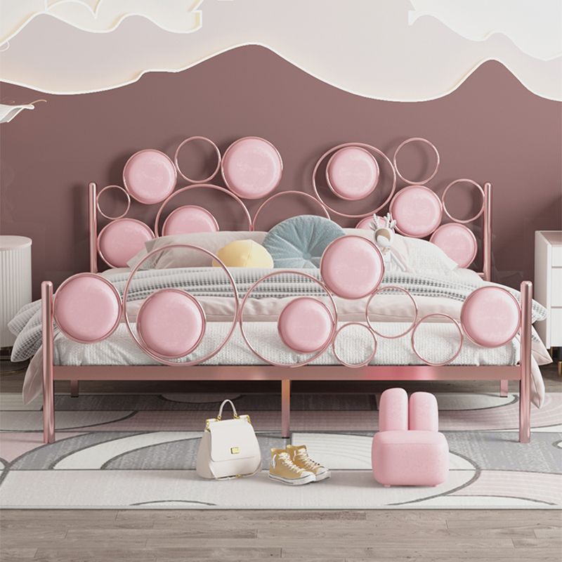 Glam Standard Bed Metallic Open-Frame Bed with Upholstered Headboard