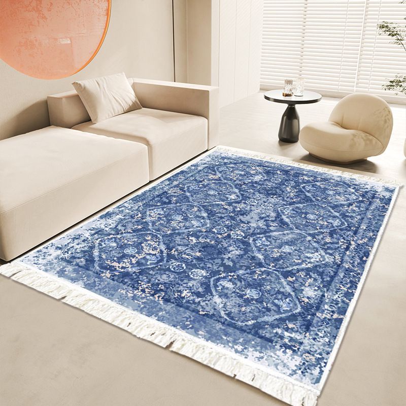 Bohemian Tribal Pattern Carpet Polyester Fringe Rug Washable Indoor Rug for Living Room