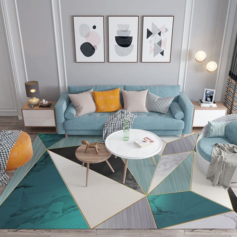 Trendy Home Decor Rug Multi-Color Geometric Area Carpet Polypropylene Anti-Slip Pet Friendly Rug