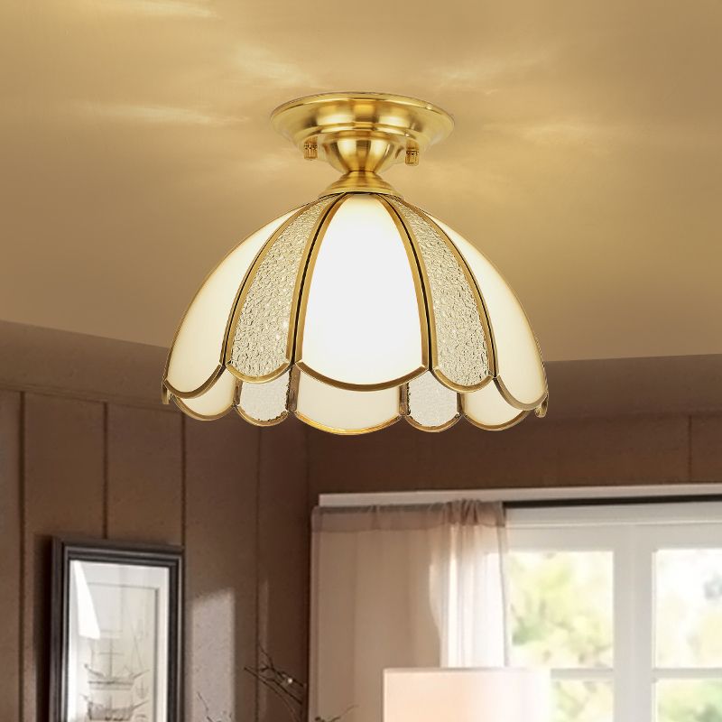Plafonnier en laiton, luminaire traditionnel en verre, plafonnier encastré avec ombrage