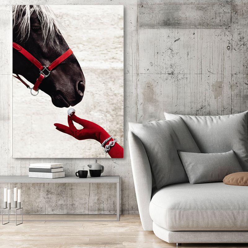 Textured Brown Wrapped Canvas Modern Horse Pattern Painting, Multiple Sizes Options