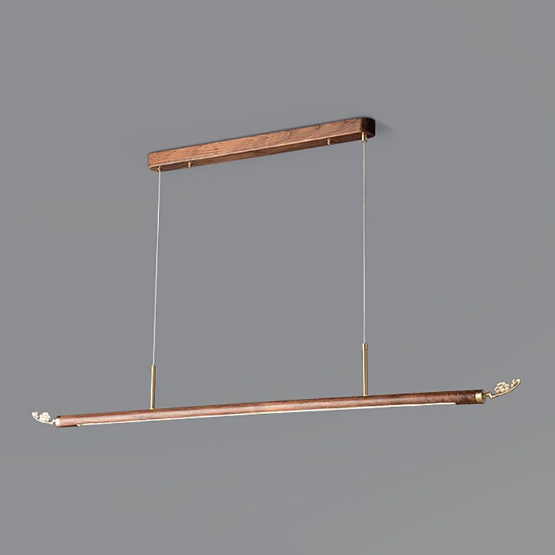 Modern Wood Ceiling Light Linear Shape Island Light with Plastic Shade for Living Room