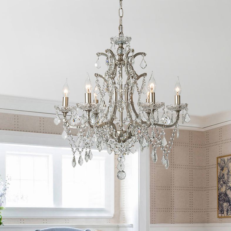 Rustic Style Crystal Large Chandelier Metal Candlestick Design Lighting Pendant with 23.6" Suspension Chain